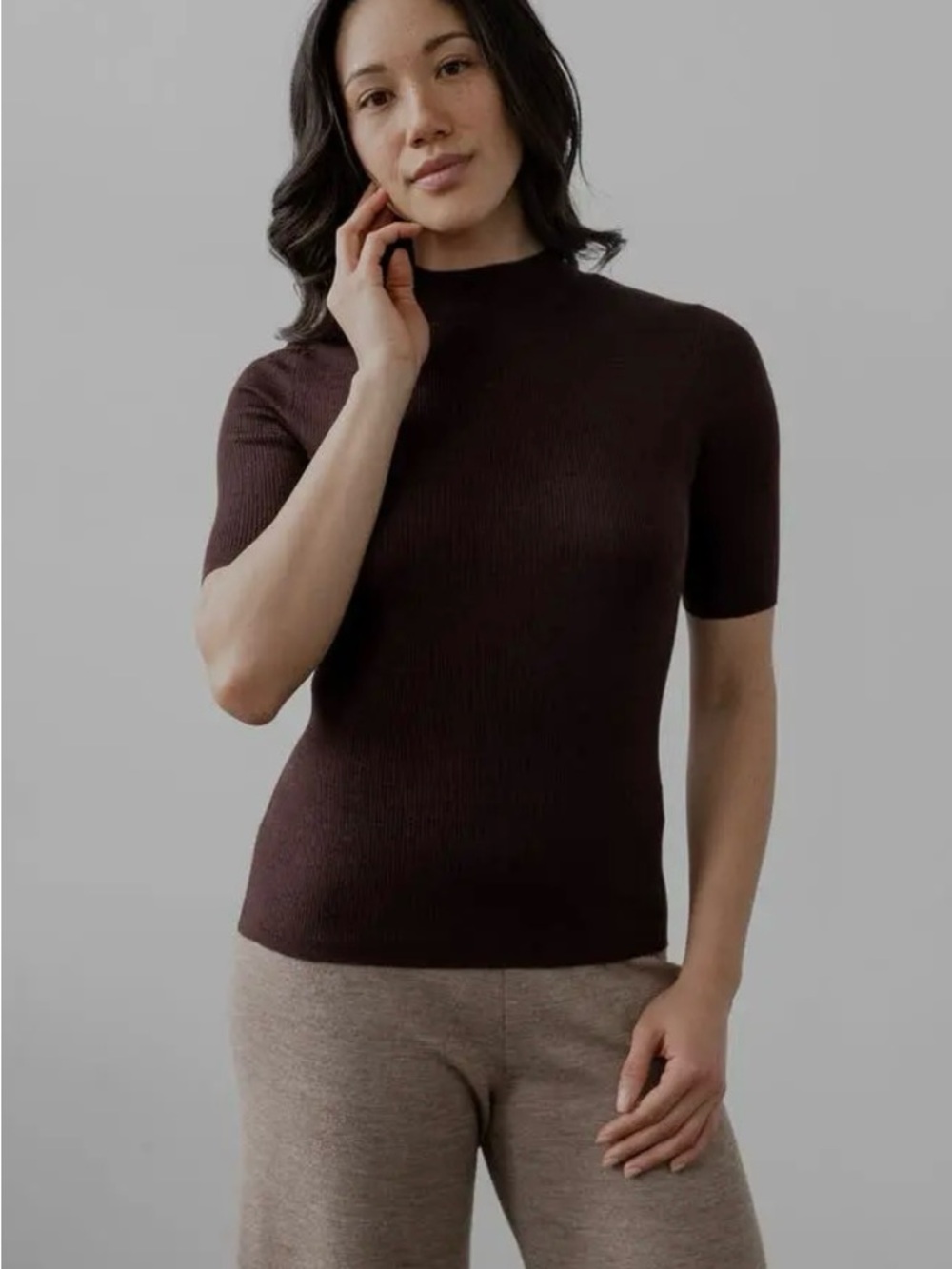 SSKEIN Mock Neck Pullover in Cedar Heather